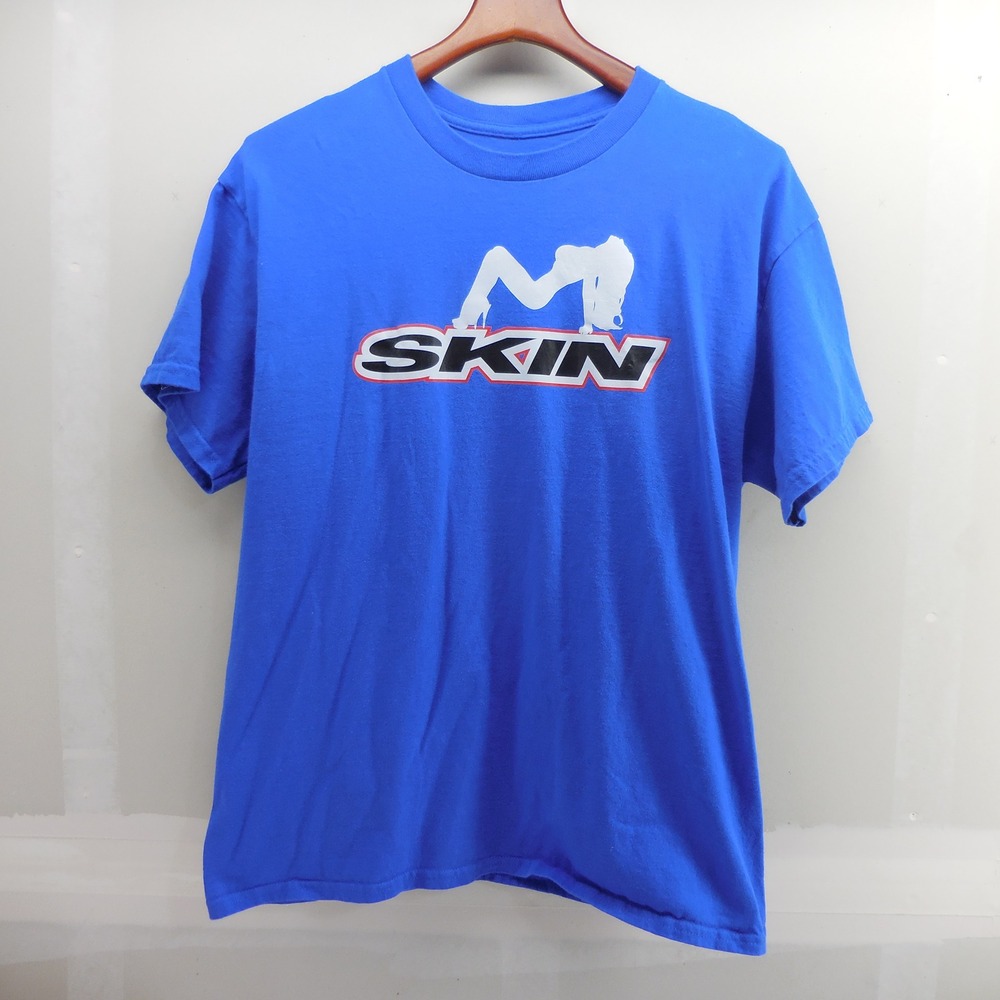 Skin Industries Mens Graphic T-Shirt Blue Large Pinup Logo Motocross Streetwear